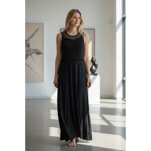 Spense Black Maxi Black Dress Size Medium Embroidered